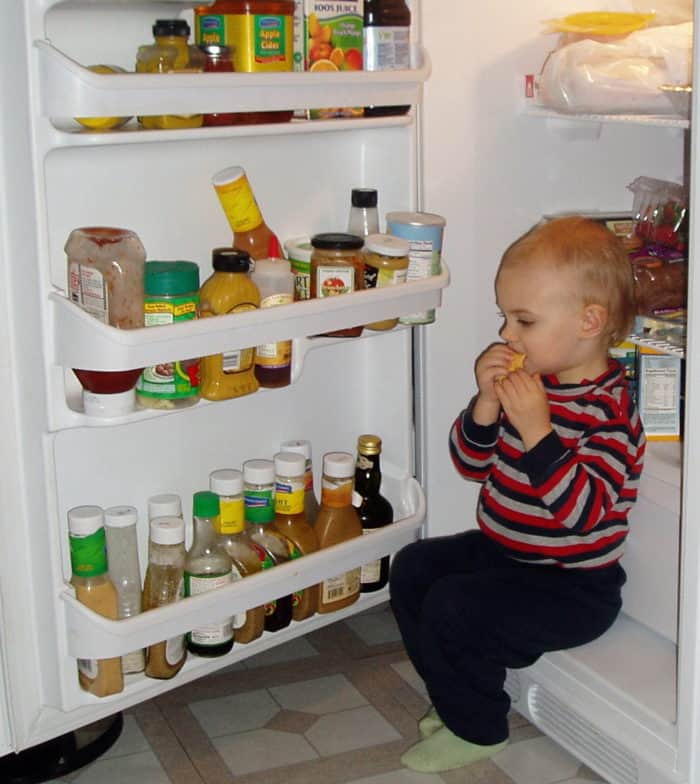 refrigerator full of salad dressings