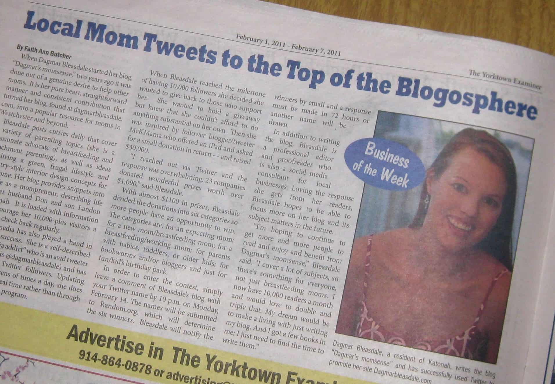 newspaper article about blogger Dagmar Bleasdale