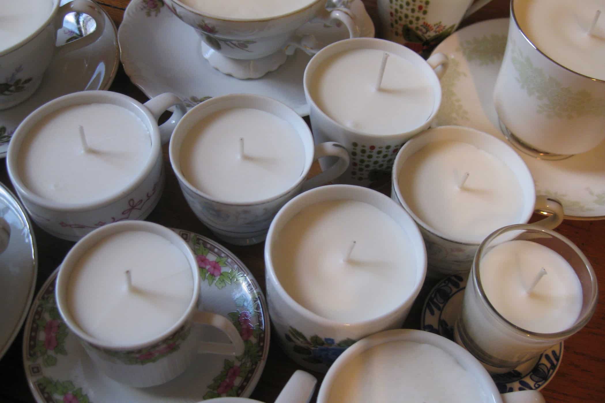 lot of handmade teacup candles