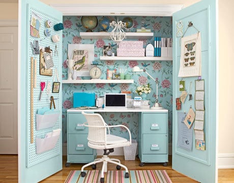 filing cabinet desk in colorful closet