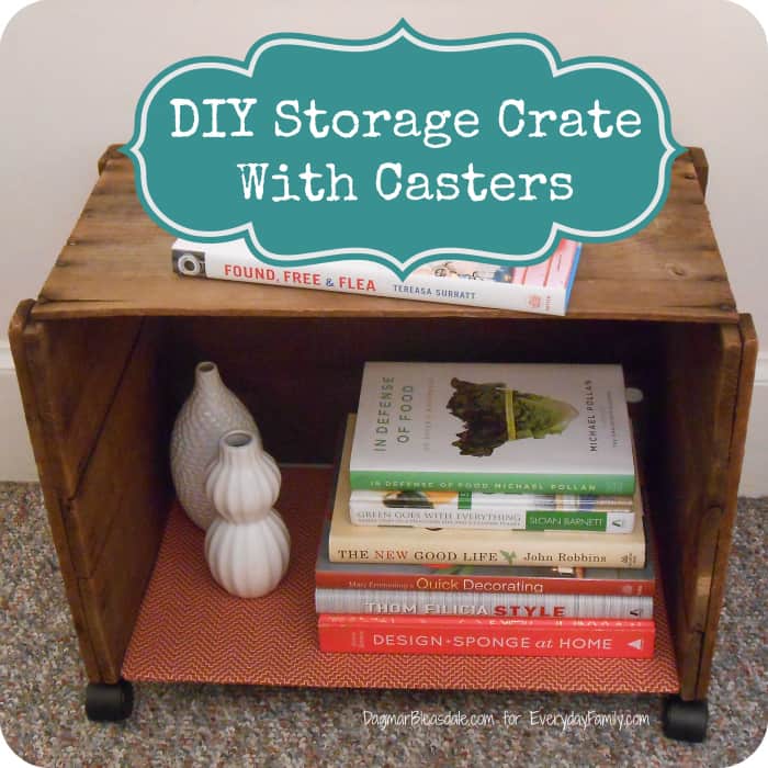 wooden crate decorating ideas, storage crate on casters