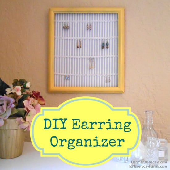 DIY Earring Organizer made with frame and ribbons