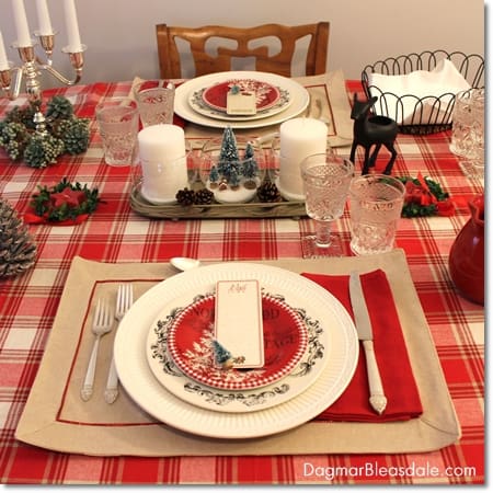 Easy Christmas Table Setting with red accents