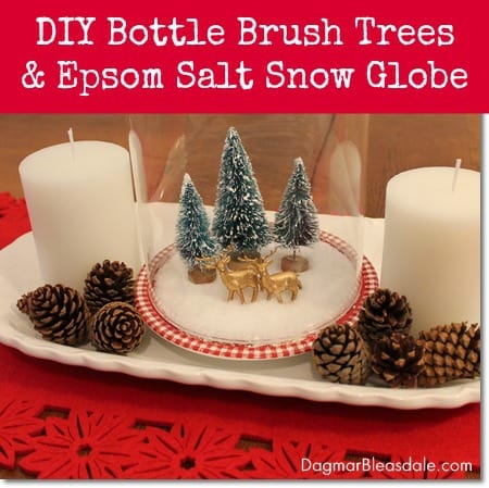 DIY snow globe with Epsom salt and bottle brush trees