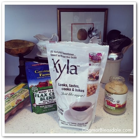 xyla sweetener and cake ingredients on counter