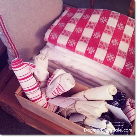 vintage red-and-white linens at Country Living Fair 2014