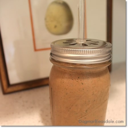 healthy on-the-go snack: smoothie in mason jar with straw lid