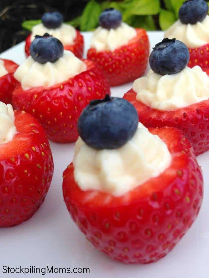 Patriotic Cheesecake Stuffed Strawberries, healthy patriotic recipe with berries