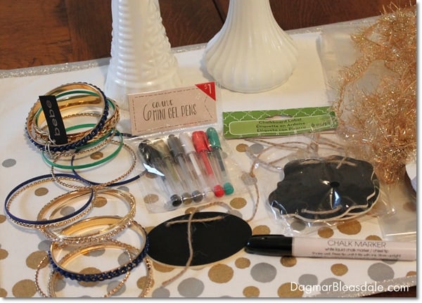 DIY gift supplies for hostess gift, vases, bangles, pens