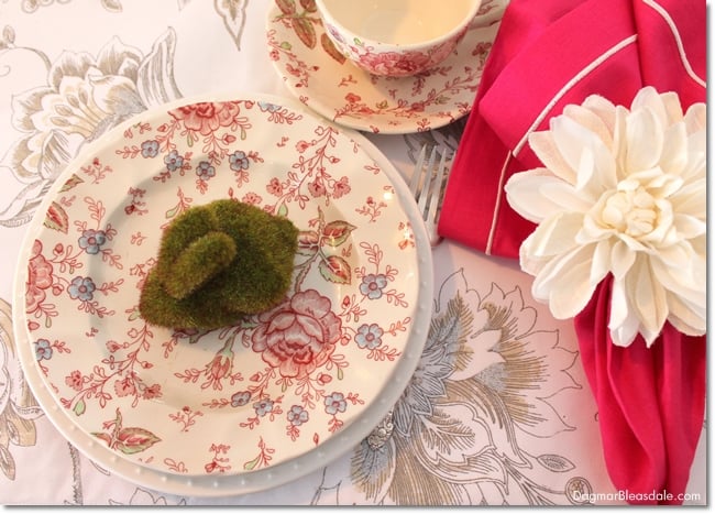 Easter tablescape with vintage flowery dishes