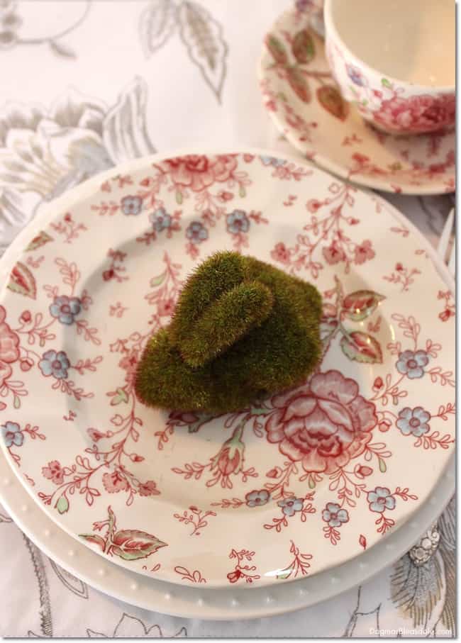 grass bunny on vintage plate and saucer