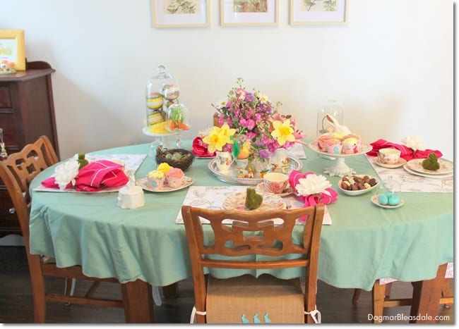 Easter tablescape with thifted and vintage items