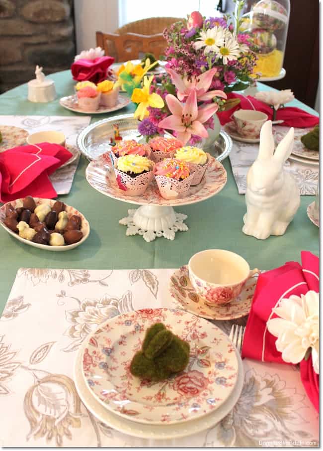 easy Easter tablescape with thrifted and vintage items