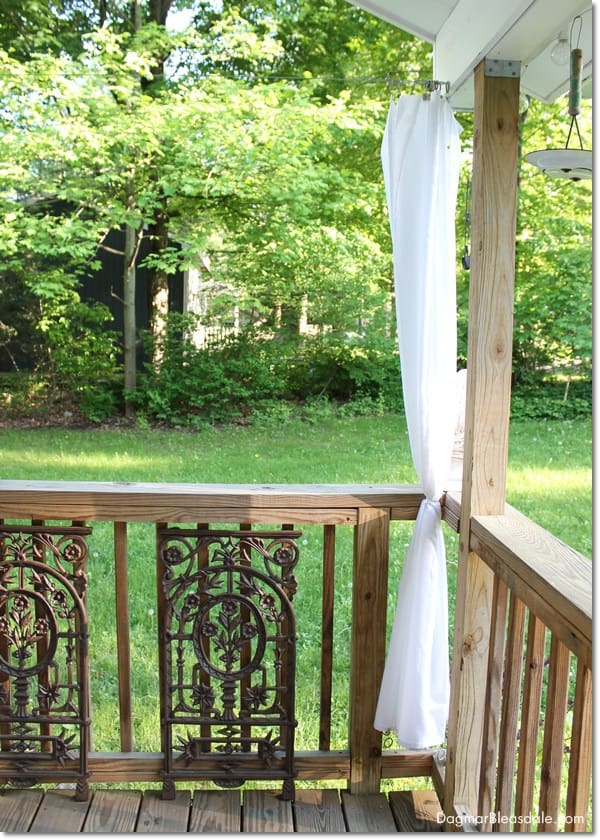 DIY porch curtains with shower curtain liner, DagmarBleasdale.com
