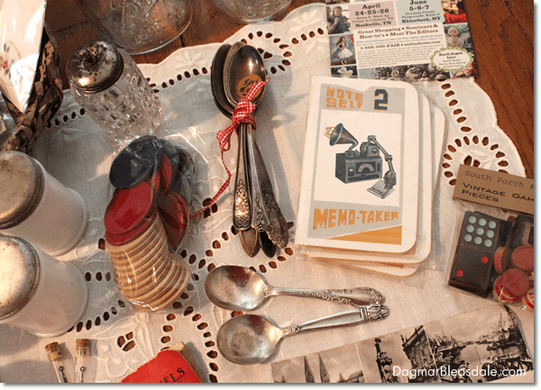 Vintage Trinkets, silver spoons, papergoods