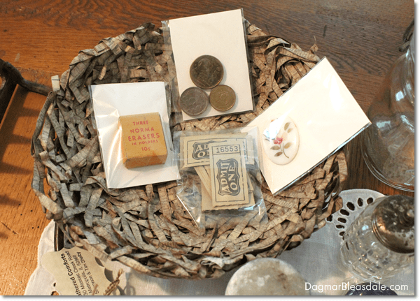 Vintage Trinkets, and Mason Jars, and paper nest