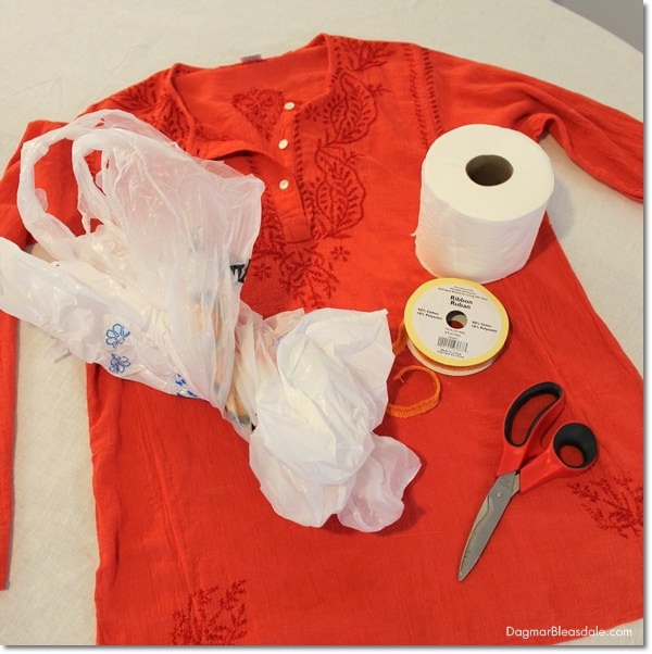 Toilet Paper Pumpkin supplies, shirt and ribbons
