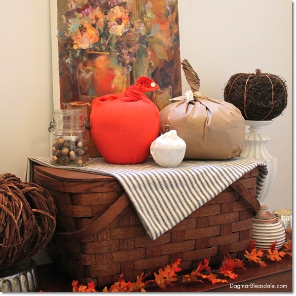 fall decor with DIY fabric pumpkins