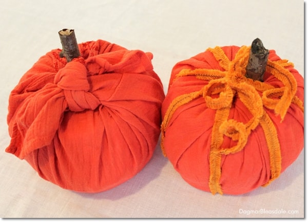 fabric pumpkins with twig 