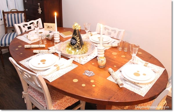 New Year's Eve Party setup on table with plates and napkins