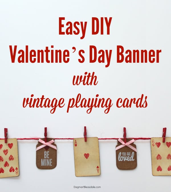 Valentine's Day banner with vintage playing cards