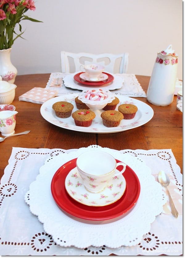 Valentine's Day Tablescape With Vintage Teacups, DagmarBleasdale.com