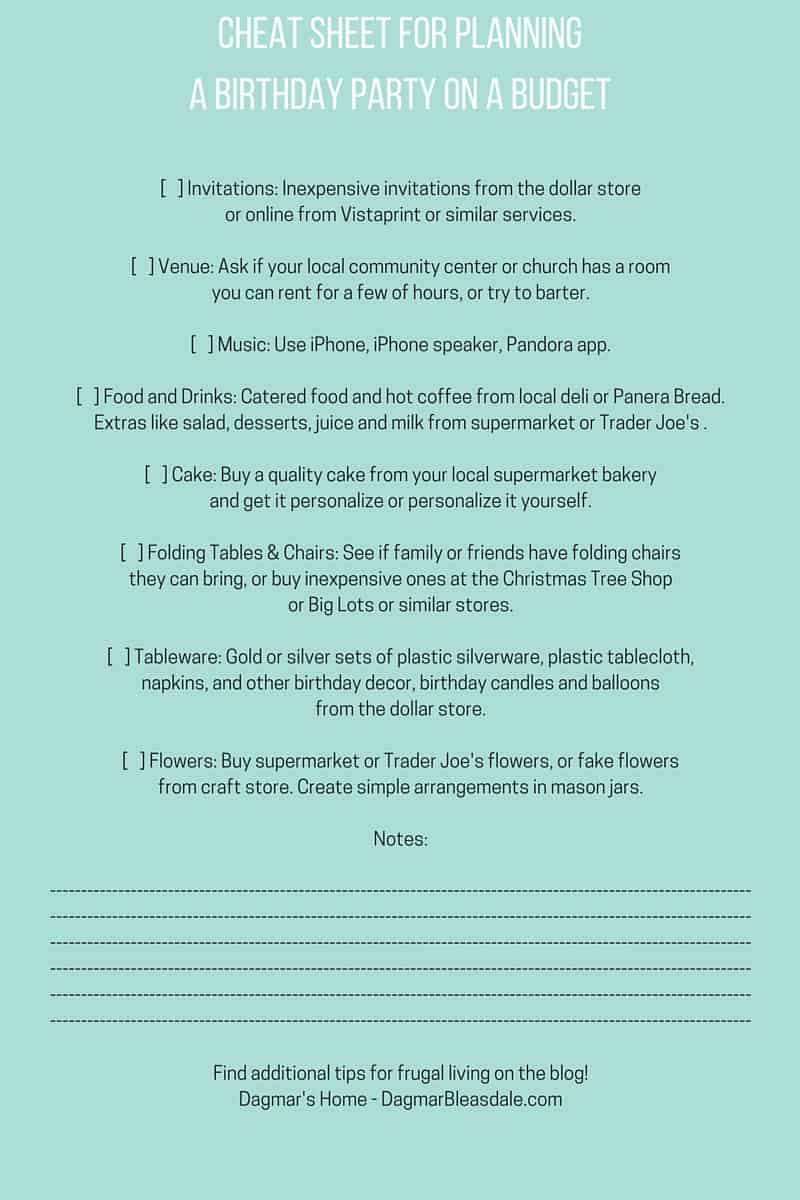 Printable: Cheat Sheet for Planning a Birthday Party on a Budget