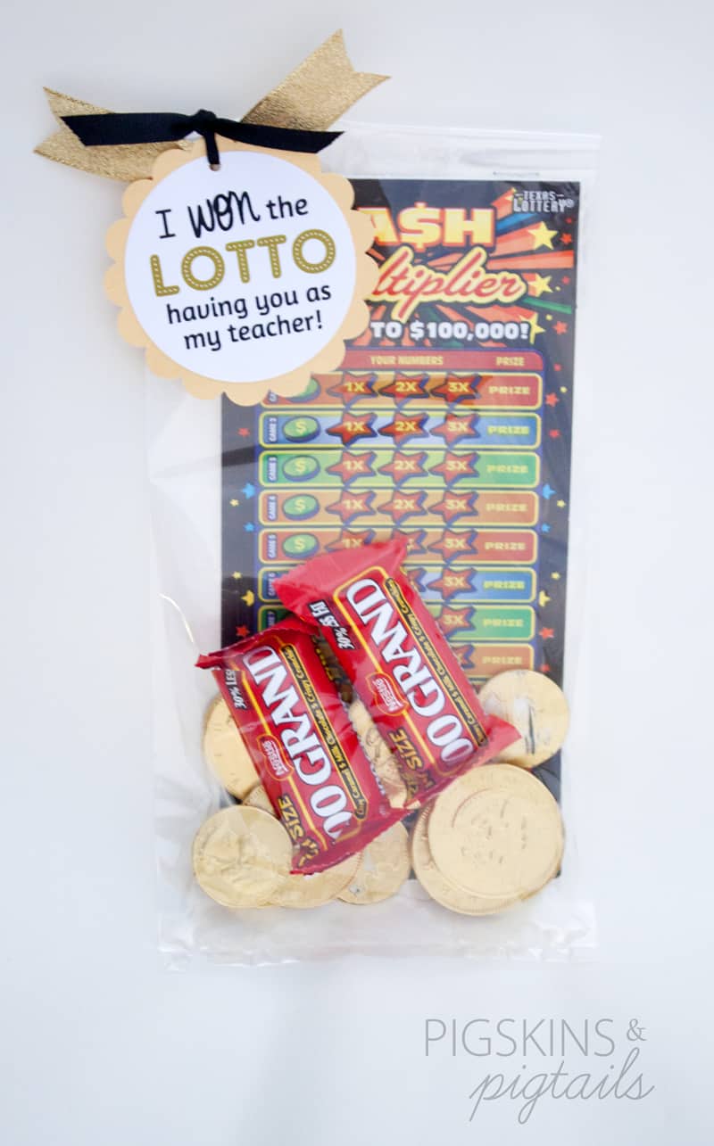 DIY easy teacher gift, lottery ticket with chocolate