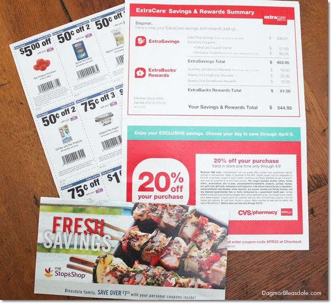 CVS ExtraCare rewards coupons on table