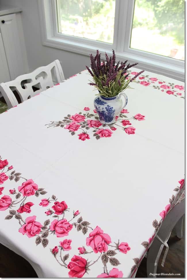 vintage pink roses tablecloth