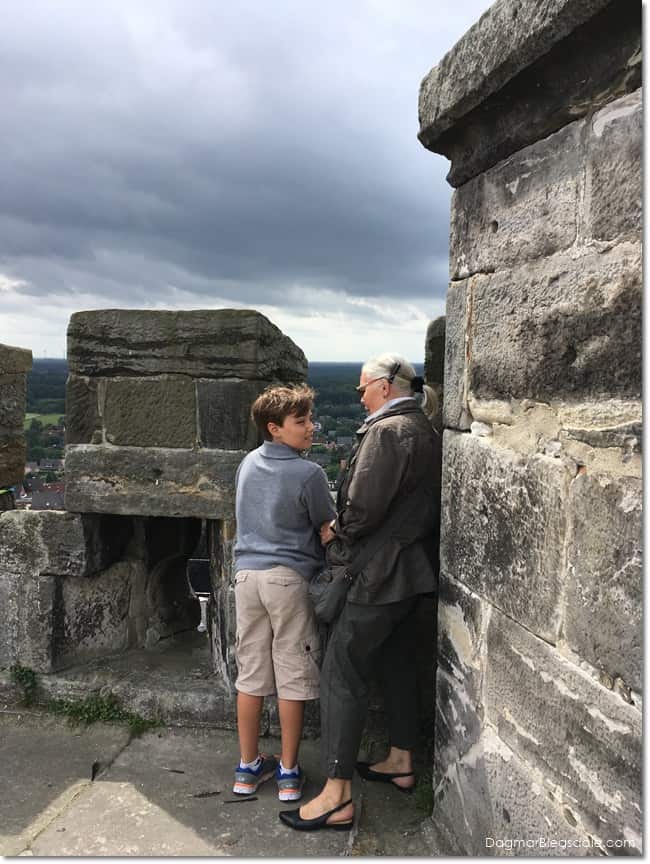 boy and woman enjoying view from Burg Bentheim, German Castle