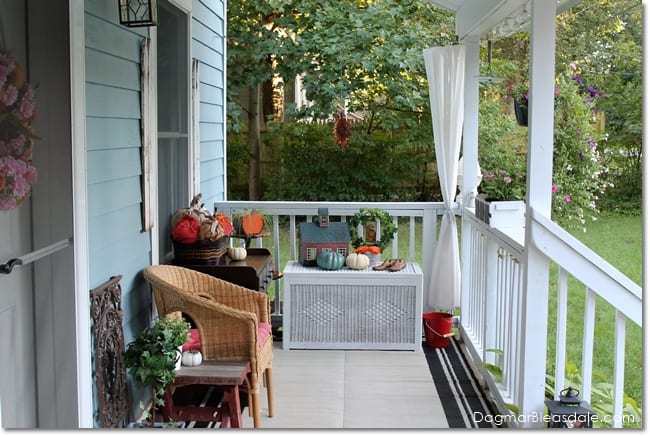 Blue Cottage porch with fall decor