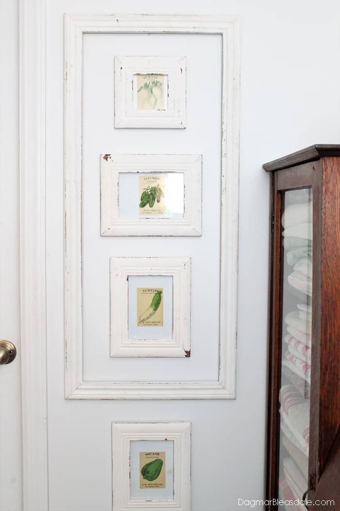 Vintage seed packets in shabby chic frames