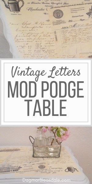 mod podge table with vintage letters 2